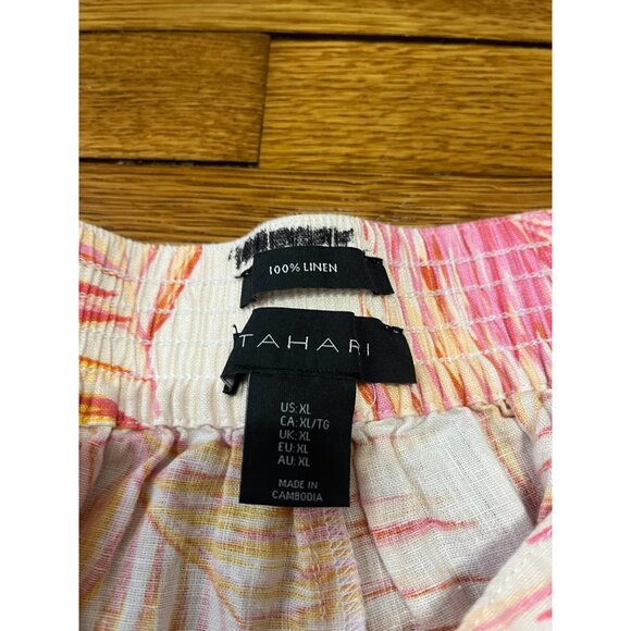 Tahari Linen Capri Pants Women's Size XL Pull On Stretch Colorful Tropical - Picture 2 of 3